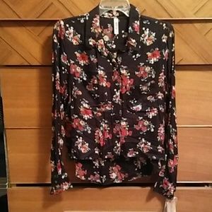 Mudd button front high low long sleeve